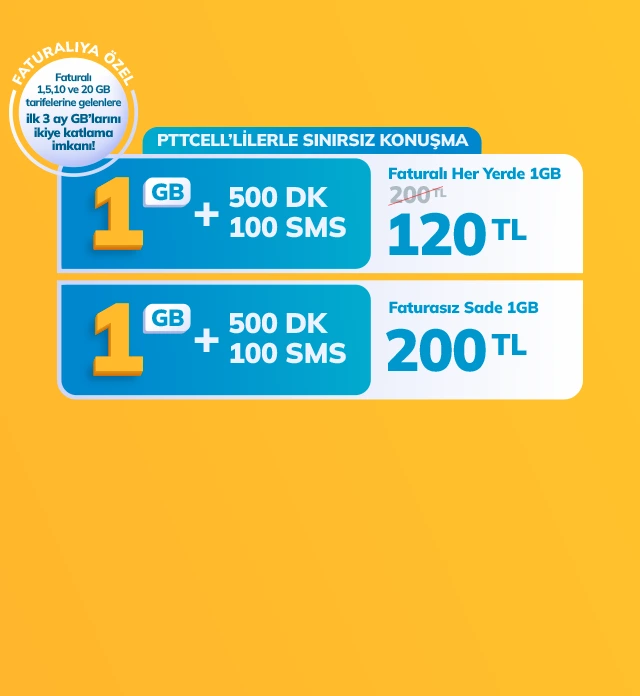 <p>Pttcell 1GB Tarife ve</p>
<p>Paketi</p>